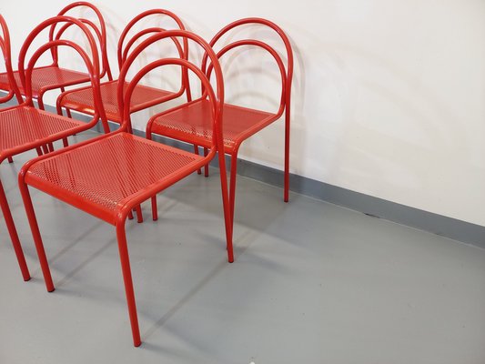 Vintage Red Metal Chairs, 1980s, Set of 6-AHO-1737042