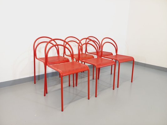 Vintage Red Metal Chairs, 1980s, Set of 6-AHO-1737042