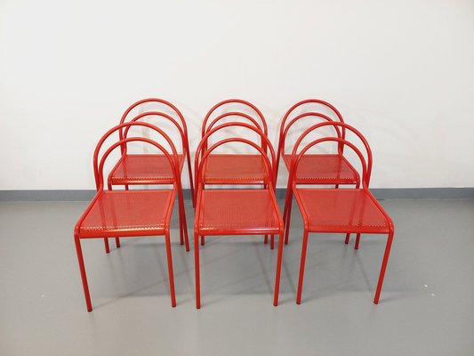 Vintage Red Metal Chairs, 1980s, Set of 6-AHO-1737042