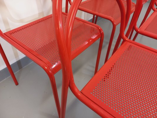 Vintage Red Metal Chairs, 1980s, Set of 6-AHO-1737042