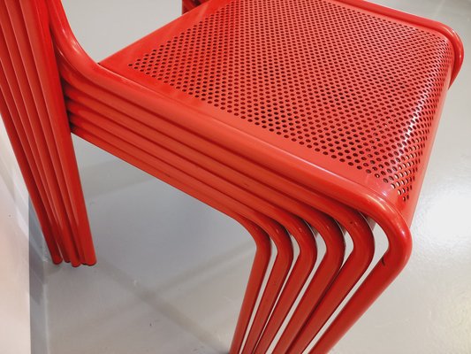 Vintage Red Metal Chairs, 1980s, Set of 6-AHO-1737042