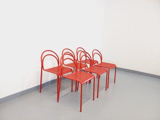 Vintage Red Metal Chairs, 1980s, Set of 6-AHO-1737042