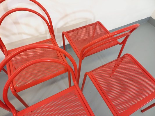 Vintage Red Metal Chairs, 1980s, Set of 6-AHO-1737042