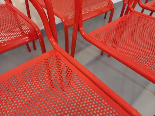 Vintage Red Metal Chairs, 1980s, Set of 6-AHO-1737042