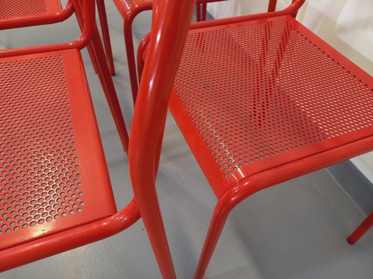 Vintage Red Metal Chairs, 1980s, Set of 6-AHO-1737042