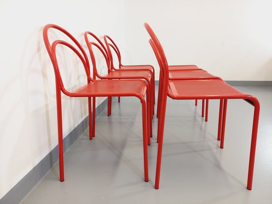 Vintage Red Metal Chairs, 1980s, Set of 6-AHO-1737042