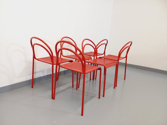 Vintage Red Metal Chairs, 1980s, Set of 6-AHO-1737042