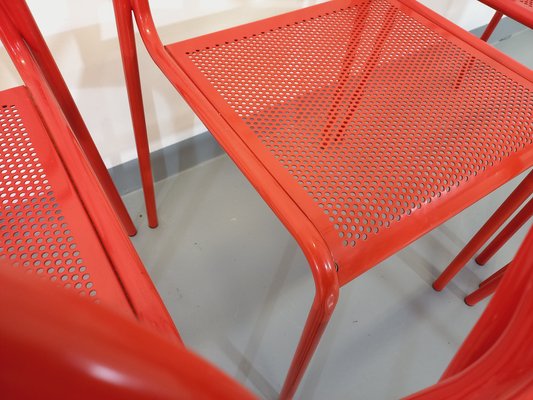 Vintage Red Metal Chairs, 1980s, Set of 6-AHO-1737042