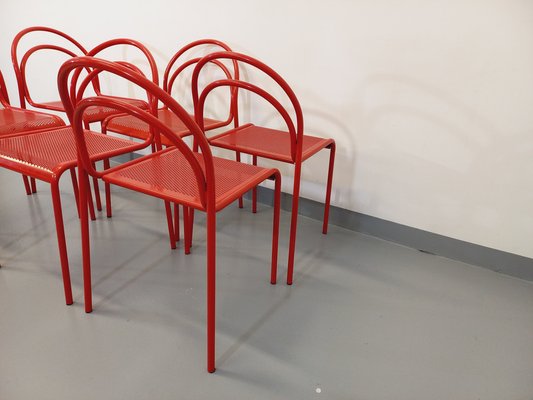 Vintage Red Metal Chairs, 1980s, Set of 6-AHO-1737042