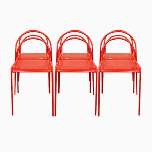 Vintage Red Metal Chairs, 1980s, Set of 6-AHO-1737042