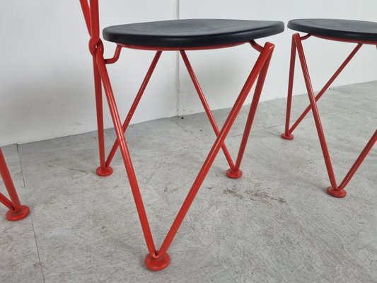 Vintage Red Metal Dining Chairs from Jozef Hoffmann, 1980s, Set of 4-IRH-1350793