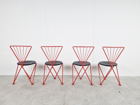 Vintage Red Metal Dining Chairs from Jozef Hoffmann, 1980s, Set of 4-IRH-1350793