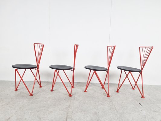 Vintage Red Metal Dining Chairs from Jozef Hoffmann, 1980s, Set of 4-IRH-1350793