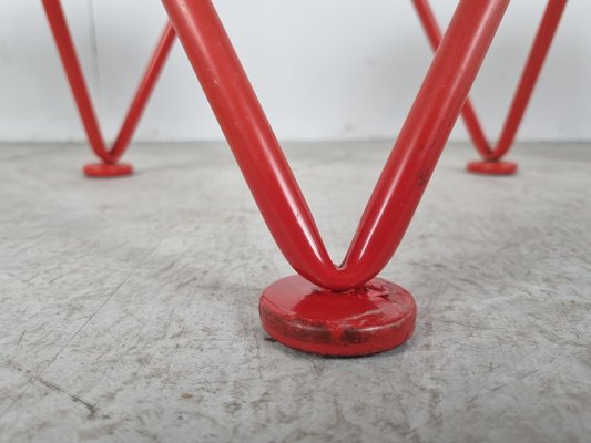 Vintage Red Metal Dining Chairs from Jozef Hoffmann, 1980s, Set of 4-IRH-1350793