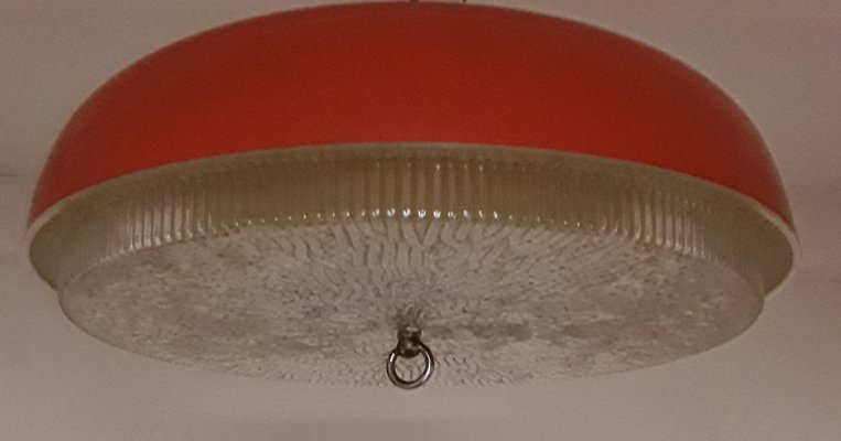 Vintage Red Plastic, Acrylic Glass, and Chrome Ceiling Lamp, 1970s-HOI-800135