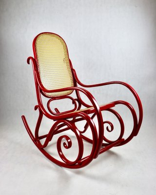 Vintage Red Rocking Chair attributed to Michael Thonet-UJQ-1517521