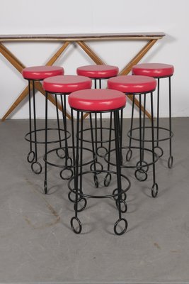 Vintage Red Stools, Set of 6-ZXR-1705882