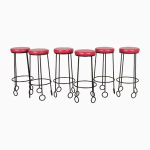 Vintage Red Stools, Set of 6-ZXR-1705882