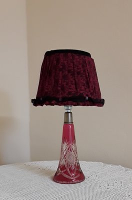 Vintage Red Table Lamp with Polished Conical Foot-HOI-1394063