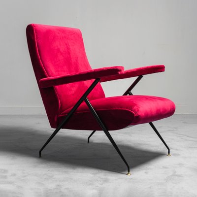 Vintage Red Velvet and Metal Armchair, 1950s-ZLY-893870