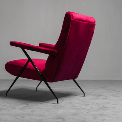 Vintage Red Velvet and Metal Armchair, 1950s-ZLY-893870