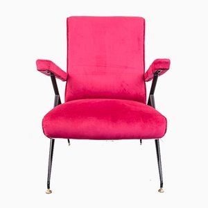 Vintage Red Velvet and Metal Armchair, 1950s-ZLY-893870