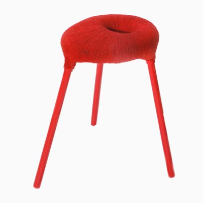 Vintage Red Yarn Wrapped PS Eskilstuna Stool from Ikea-FHP-980309