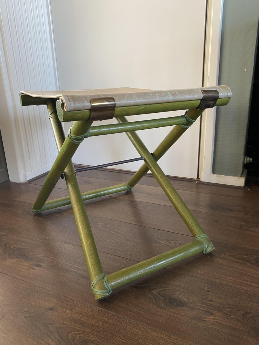 Vintage Regency Italian Beech and Leather Foldable Stool