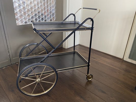 Vintage Regency Italian Brass and Metal Bar Cart, 1950s-DE-1403171