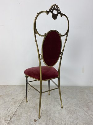 Vintage Regency Style Brass and Red Velvet Chair, 1950s-DE-1058671