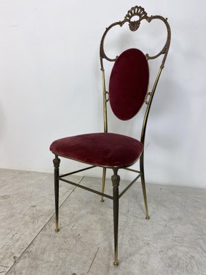 Vintage Regency Style Brass and Red Velvet Chair, 1950s-DE-1058671