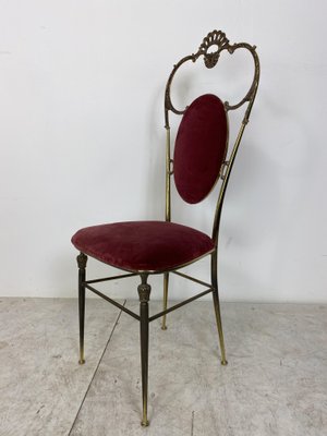 Vintage Regency Style Brass and Red Velvet Chair, 1950s-DE-1058671