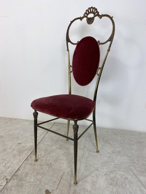 Vintage Regency Style Brass and Red Velvet Chair, 1950s-DE-1058671