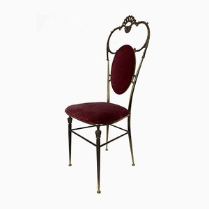 Vintage Regency Style Brass and Red Velvet Chair, 1950s-DE-1058671