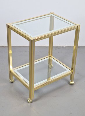 Vintage Regency Two-Tone Serving Trolley in Brass & Glass, 1970s-AXJ-2022555