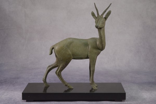 Vintage Regula Deer Sculpture on Marble Base, 1940s-NEN-2033929