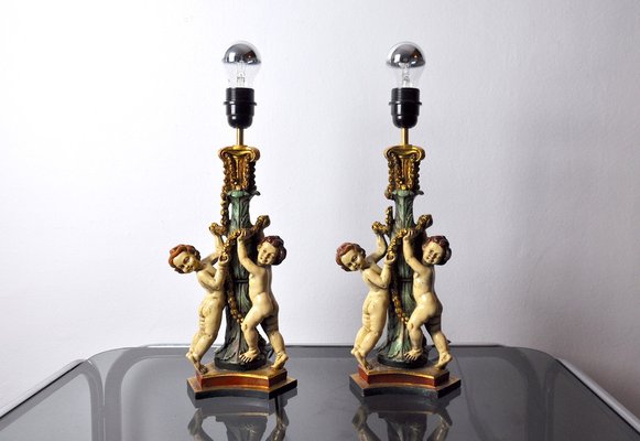 Vintage Resin Cherub Lamps, France, 1970, Set of 2-EJE-1028510