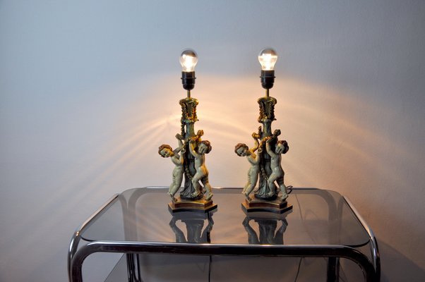 Vintage Resin Cherub Lamps, France, 1970, Set of 2-EJE-1028510