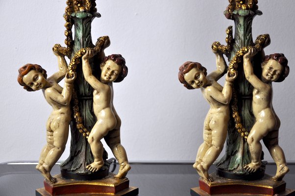 Vintage Resin Cherub Lamps, France, 1970, Set of 2-EJE-1028510