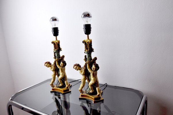 Vintage Resin Cherub Lamps, France, 1970, Set of 2-EJE-1028510