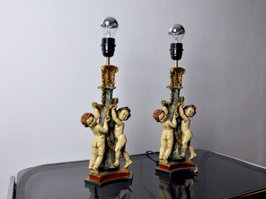 Vintage Resin Cherub Lamps, France, 1970, Set of 2-EJE-1028510