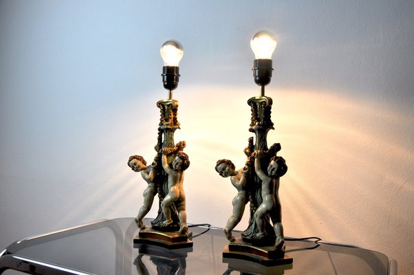 Vintage Resin Cherub Lamps, France, 1970, Set of 2-EJE-1028510