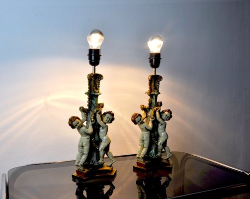 Vintage Resin Cherub Lamps, France, 1970, Set of 2-EJE-1028510