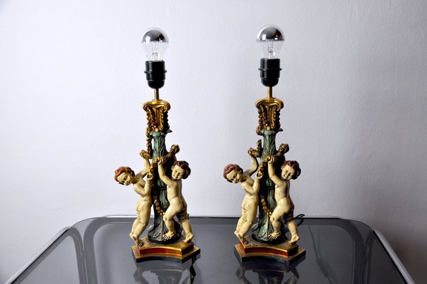 Vintage Resin Cherub Lamps, France, 1970, Set of 2-EJE-1028510