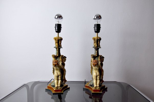 Vintage Resin Cherub Lamps, France, 1970, Set of 2-EJE-1028510