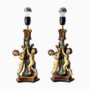 Vintage Resin Cherub Lamps, France, 1970, Set of 2-EJE-1028510