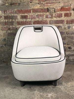 Vintage Retro Lounge Chair in White Velvet with Black Trim, 1980s-RWZ-1332802