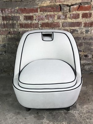 Vintage Retro Lounge Chair in White Velvet with Black Trim, 1980s-RWZ-1332802