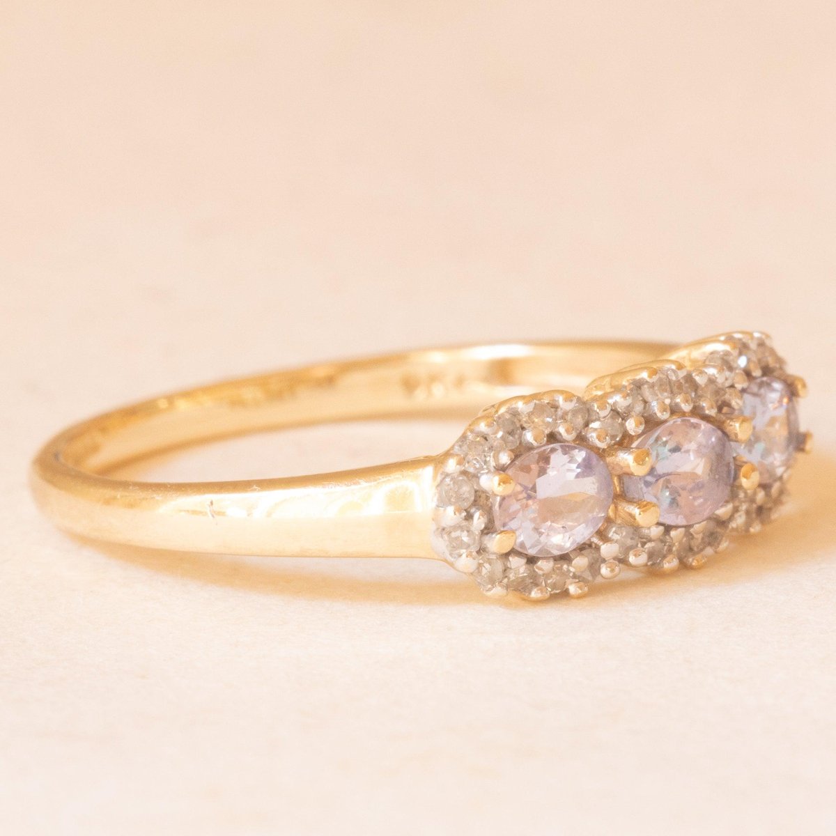 Vintage Ring in 9k Yellow Gold with Tanzanites and Diamonds, 2006