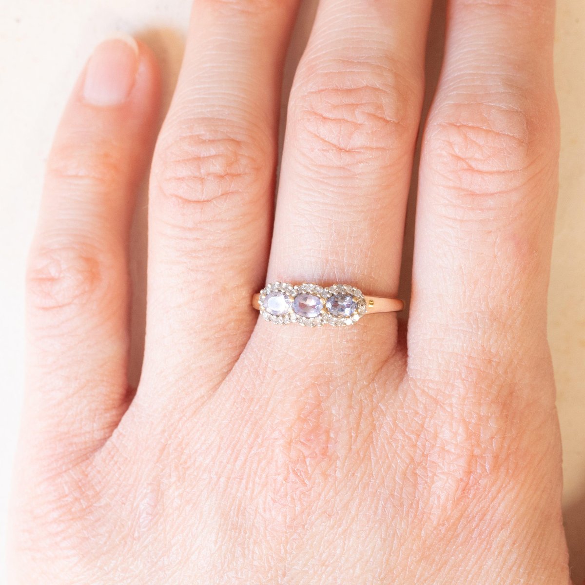 Vintage Ring in 9k Yellow Gold with Tanzanites and Diamonds, 2006